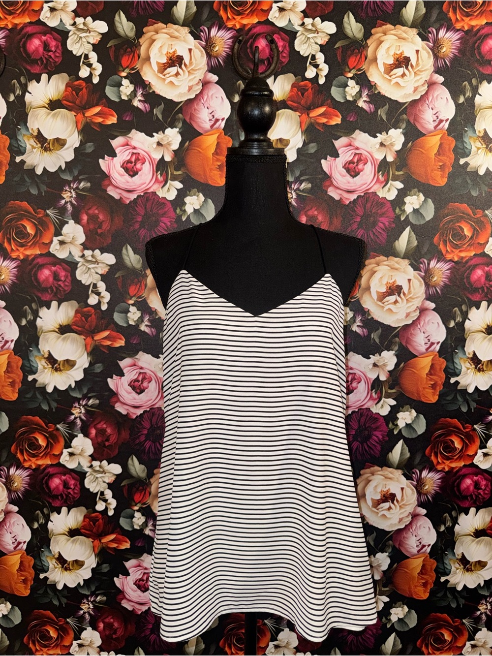Express Black & White Striped Spaghetti Strap Lace Back Cami Top, M